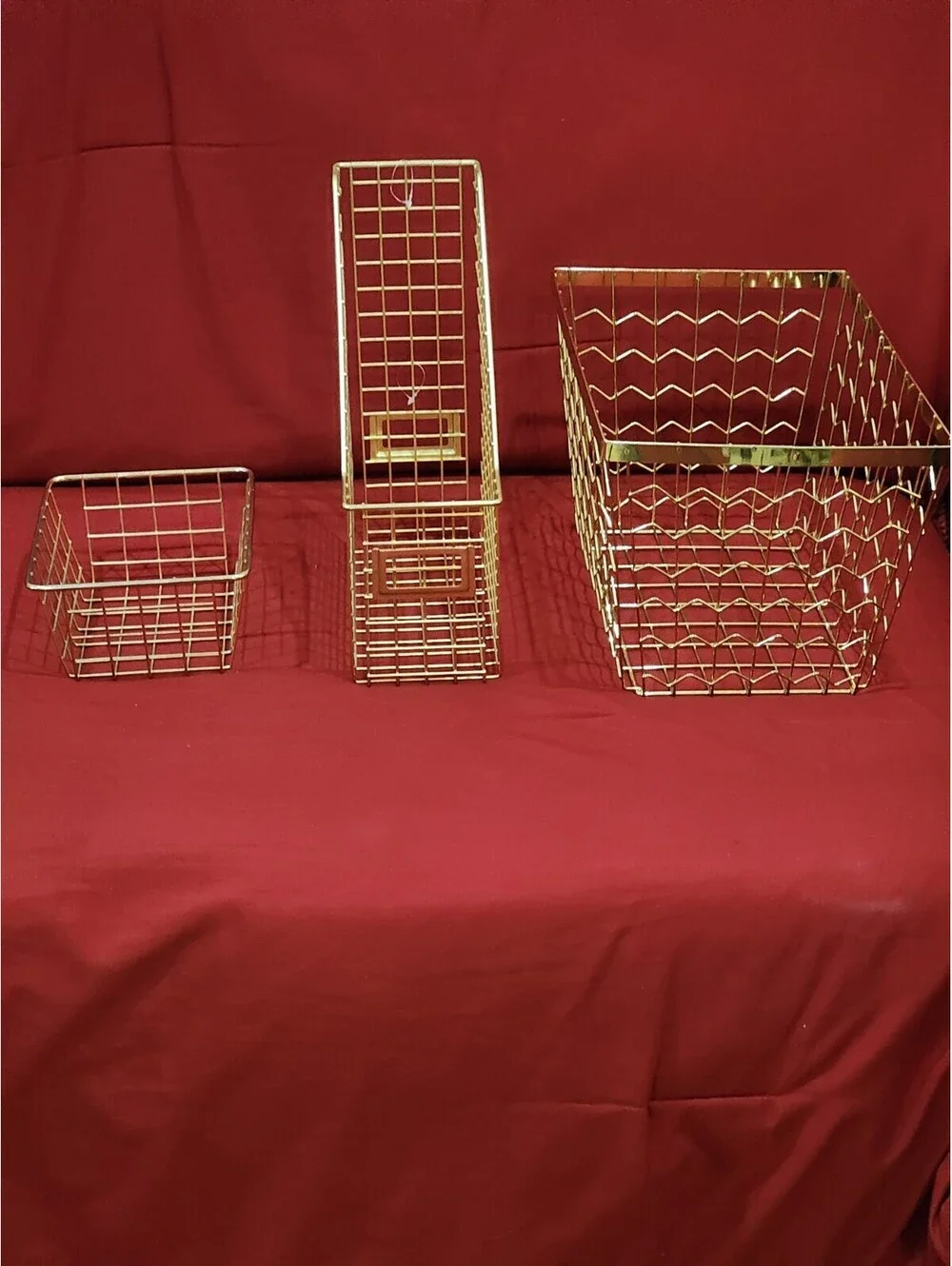 Lot of 3 Gold Tone Wire Baskets - 2 Large & 1 Small